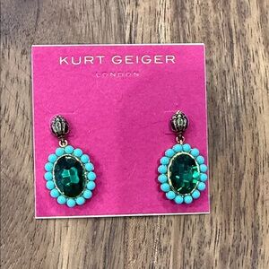 Kurt Geiger Emerald Green and Turquoise Stone Drop Earrings